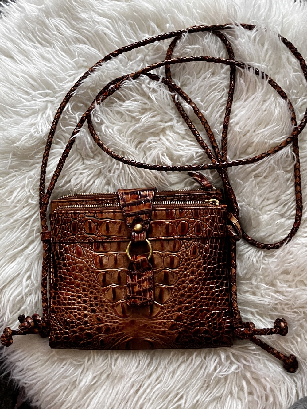 Brahmin Cognac Croc-Embossed Leather Crossbody Bag